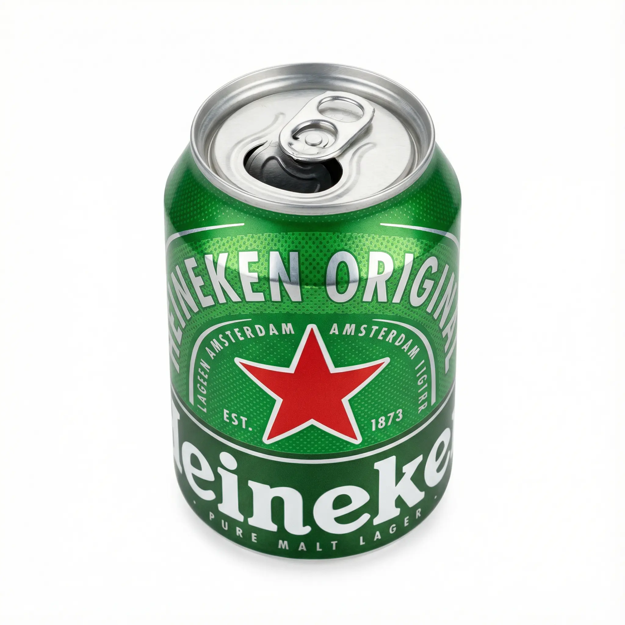 dessus canette bière blonde Heineken 50 cl ouverte